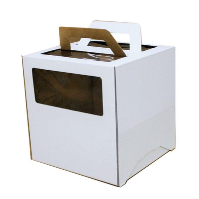 Коробка для торта 26х26х28см с окнами белая с ручками