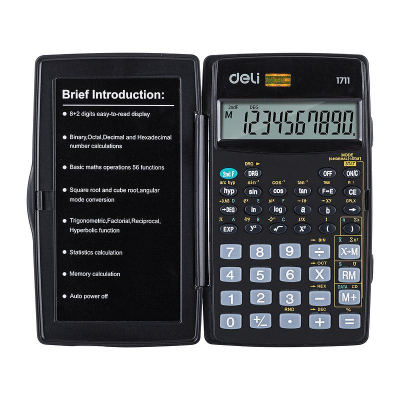 Калькулятор научный Deli&nbsp;&nbsp;8 +2 разрядов&nbsp;&nbsp;56 функций&nbsp;&nbsp;77х125х16мм&nbsp;&nbsp;80г с крышкой