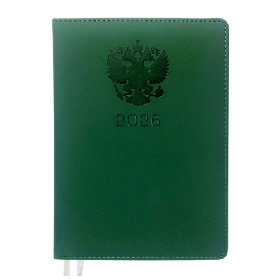 Ежедневник 2026 A5 deVENTE 'Emblem' 336стр тонированный блок твердая обложка искусственная кожа зеленый