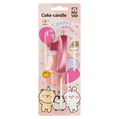 Свеча-цифра MESHU '1' 7см розовая в блистере