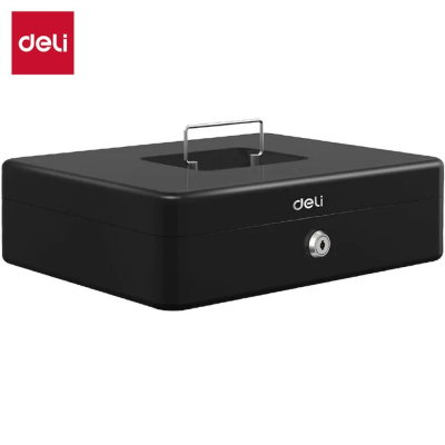 Ящик для денег 30x24x9см Deli стальной черный