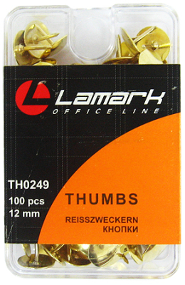 Кнопки золотистые  100шт 12мм Lamark в пластиковой коробке