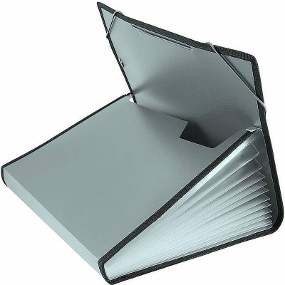 Папка A4&nbsp;&nbsp;13 отделений Бюрократ на резиновых застежках с окантовкой пластиковая серая