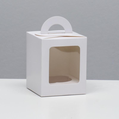 Коробка для капкейков на  1шт  9.2х9.2х11.1см белая с окном