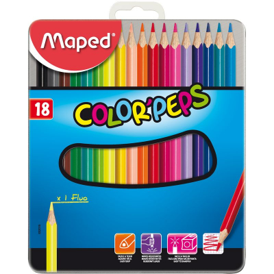 Карандаши  18цв Maped Color'Peps трехгранные в металлической коробке