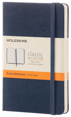 Записная книжка A6  96л линейка Moleskine® Classic Pocket твердая обложка на резиновой застежке синяя