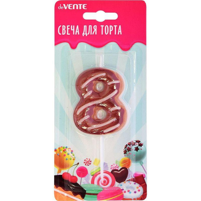Свеча-цифра для торта deVENTE 'Donut' '8' с 3D декором 6см блистере