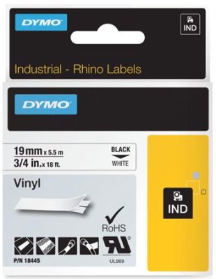 Картридж ленточный Dymo® Rhino 19мм х5.5м виниловый черный шрифт/белый фон