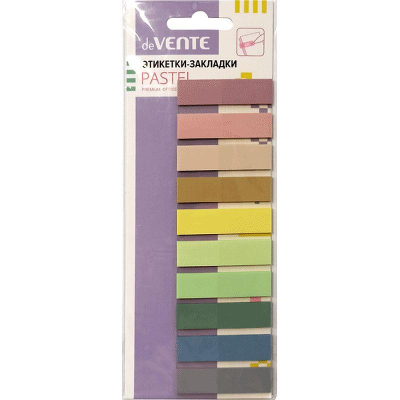 Закладки deVENTE 12х45мм 10цв х20шт прямоугольные полупрозрачные 'Pastel' пластиковые