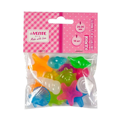 Камни светящиеся в темноте пластиковые deVENTE 'Морская коллекция блеск' 25-35мм 14шт ассорти размеров форм цветов