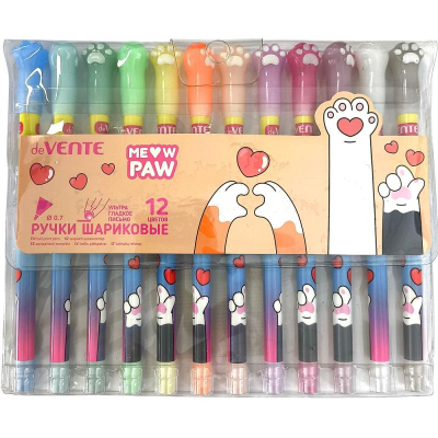 Ручки шариковые deVENTE 12в 0.7мм 'Meow Paw' игольчатый стержень в пластиковом блистере