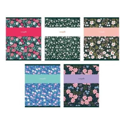 Тетрадь A5  96л клетка на скрепке Listoff® картонная обложка 'Цветочный сад' 5 дизайнов