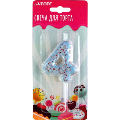 Свеча-цифра для торта deVENTE 'Donut' '4' с 3D декором 6см блистере