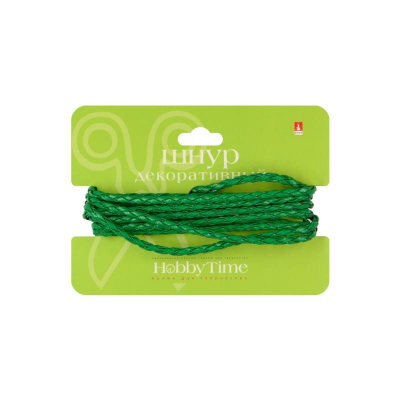Шнур декоративный из экокожи плетеный Hobby Time круглый 3мм х2м зеленый
