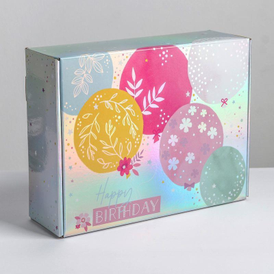 Коробка подарочная прямоугольная 31х25.5х16см складная 'Happy Birthday'