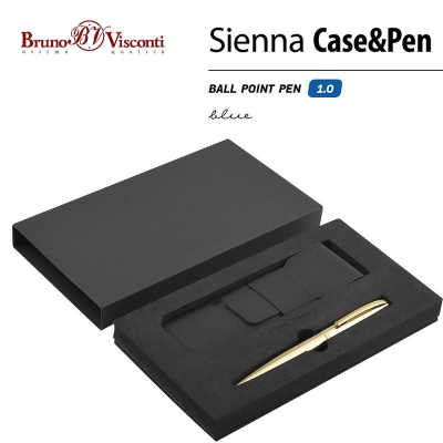 Ручка шариковая BrunoVisconti® 'Sienna' 1.0мм металлический корпус золото +чехол из экокожи синие чернила