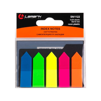 Закладки Lamark 12х42мм 5цв х 25шт Стрелки неоновые пластиковые