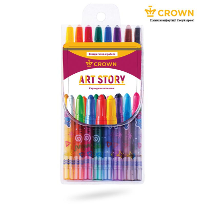 Мелки восковые  8цв Crown ArtStory с выкручивающимся стержнем в пластиковой упаковке