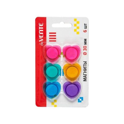 Магнитный держатель фигурный  30х30мм deVENTE 'Сердце' 6шт полупрозрачный цвета ассорти