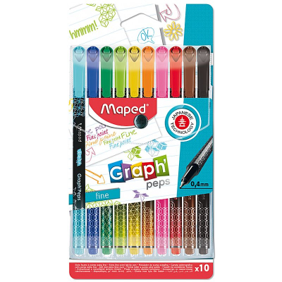 Ручки капиллярные Maped Graph'Peps Deco 10цв 0.4мм трехгранный корпус