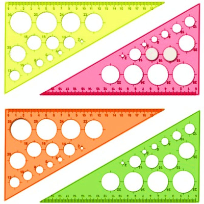Угольник 30°/18см с окружностями СТАММ прозрачный Neon Cristal цвета ассорти