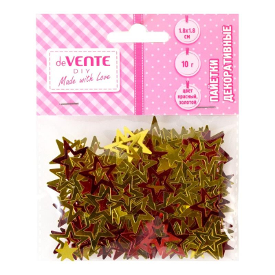 Пайетки декоративные deVENTE 'Звезды' 10г цвета золотой/красный ассорти в блистере