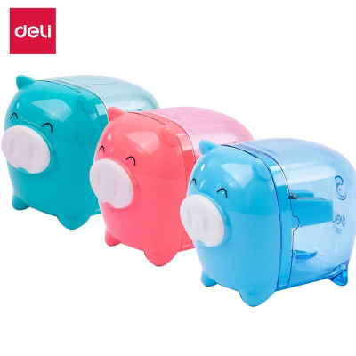 Точилка 1 диаметр Deli 'Piggy' с контейнером 3 цвета ассорти