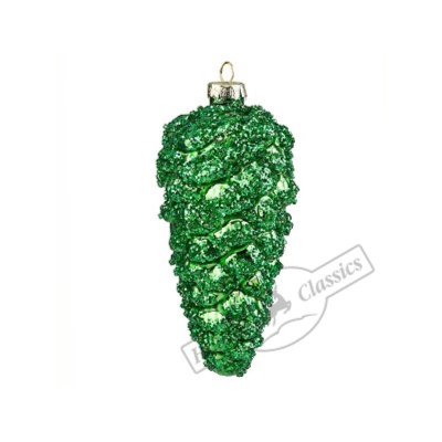 Шишка 125мм  сосновая с бисером изумрудная стекло