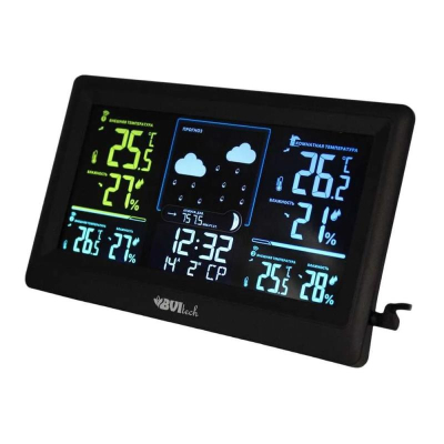 Метеостанция BVItech цветной LCD-дисплей будильник 19х12х2см 3 датчика