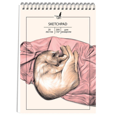 Блокнот для акварели Paper Art Sketch Pad 14х20см 200г  20л на гребне твердая обложка 'Нежный котик'