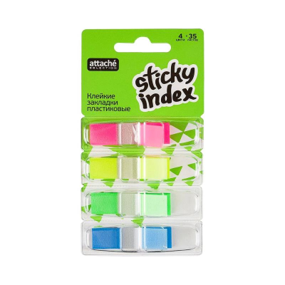Закладки Attache Selection 12х45мм 4цв х35шт Z-тип неоновые пластиковые