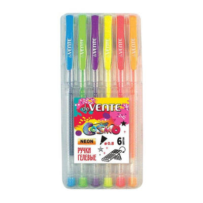 Ручки гелевые deVENTE&nbsp;&nbsp;6цв&nbsp;&nbsp;0.8мм 'Cosmo Fluo' неоновые в пластиковом футляре-подставке