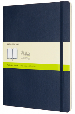 Записная книжка A4-  96л без линовки Moleskine® Classic Soft XLarge мягкая обложка на резиновой застежке синяя