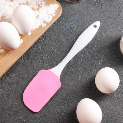 Лопатка силиконовая 23см пластиковая ручка розовая