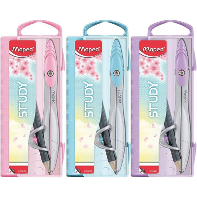 Циркуль металлический Maped Study Collector 'Pastel' 12см с универсальным держателем в пластиковом пенале цвета ассорти
