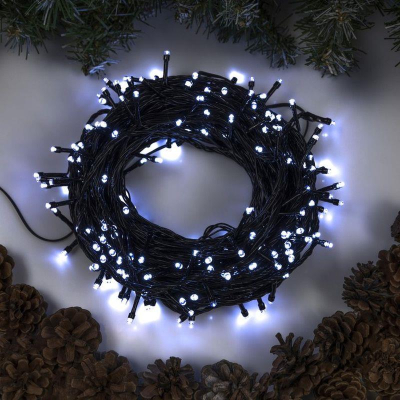 Электрогирлянда 20.0м Нить 200 белых LED ламп зеленый провод 8 режимов мигания
