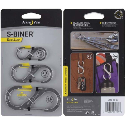 Карабин стальной с блокировкой Nite Ize S-Biner® SlideLocks® набор 2 3 4 серебристый