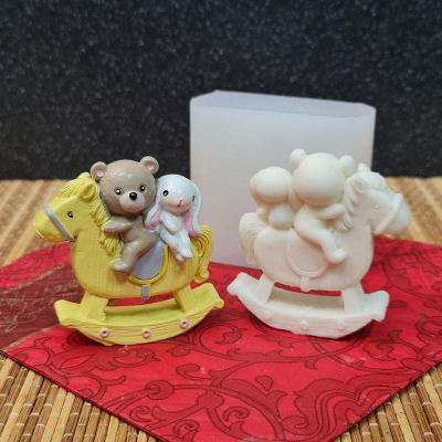 Молд силиконовый 3D 'Мишка и зайка на качалке'