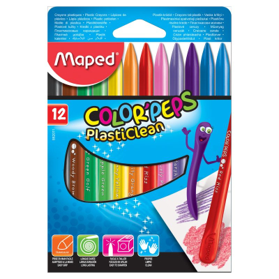 Мелки пластиковые 12цв Maped Color'peps 'PlastiClean' трехгранные в картонной коробке