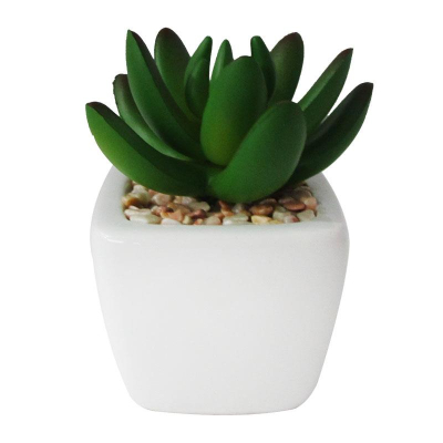 Растение искусственное цветок 'Суккулент' зеленый в белом кашпо&nbsp;&nbsp;8.5см