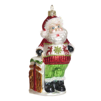 Дед мороз с санками 7х4.5х12.5см стекло